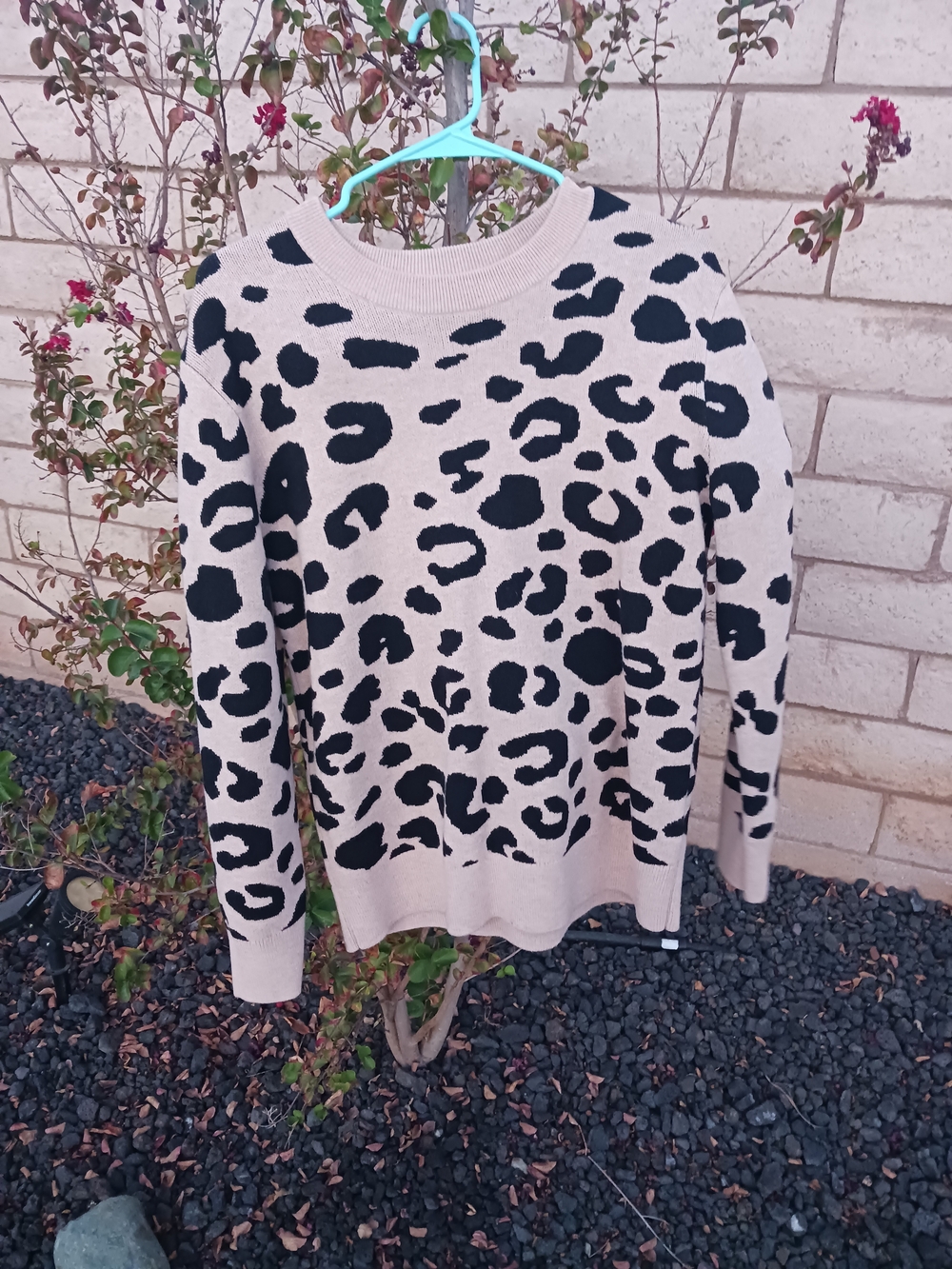 Daily Ritual Beige and Black Leopard Crewneck Sweater